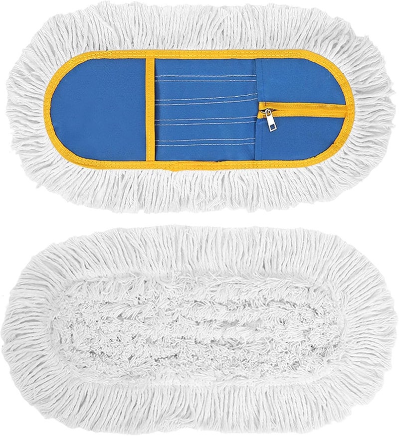 SOBONNE 16 Inch Commercial Dust Mop Replacement Heads, 2 Pack Heavy Duty Industrial Cotton Mop Refill Pads Washable for Hardwood Vinyl Laminate Floors Kitchen Warehouse Courtyard Cleaning,Blue - Image 1
